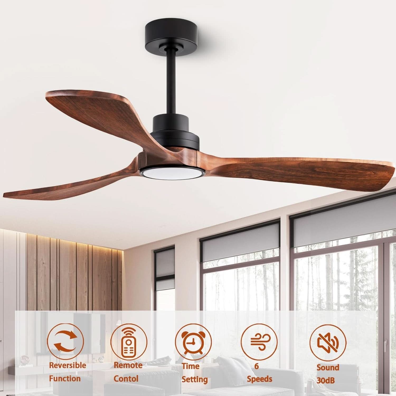 52 Inch Solid Wood Ceiling Fan With Light And Remote