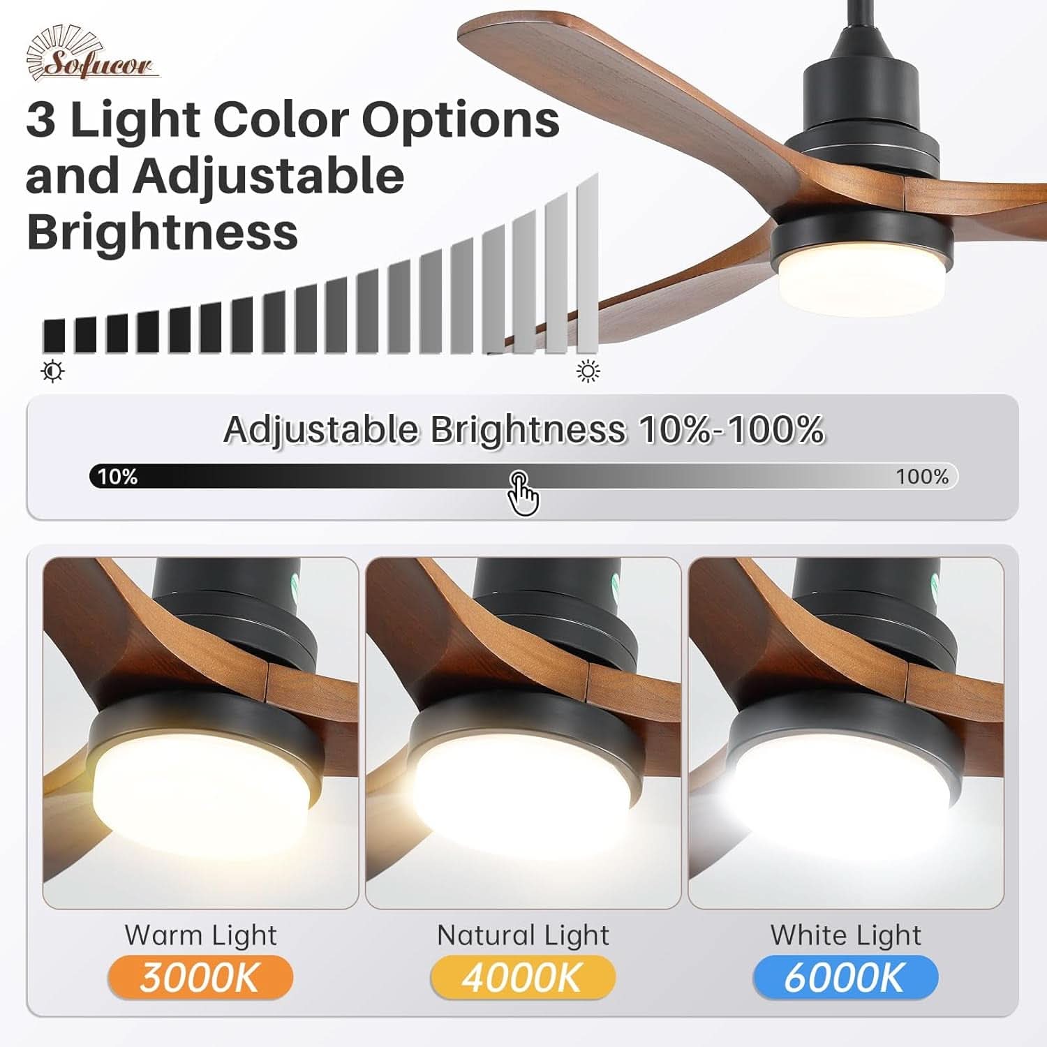 52 Inch Solid Wood Ceiling Fan With Remote Light DC Motor
