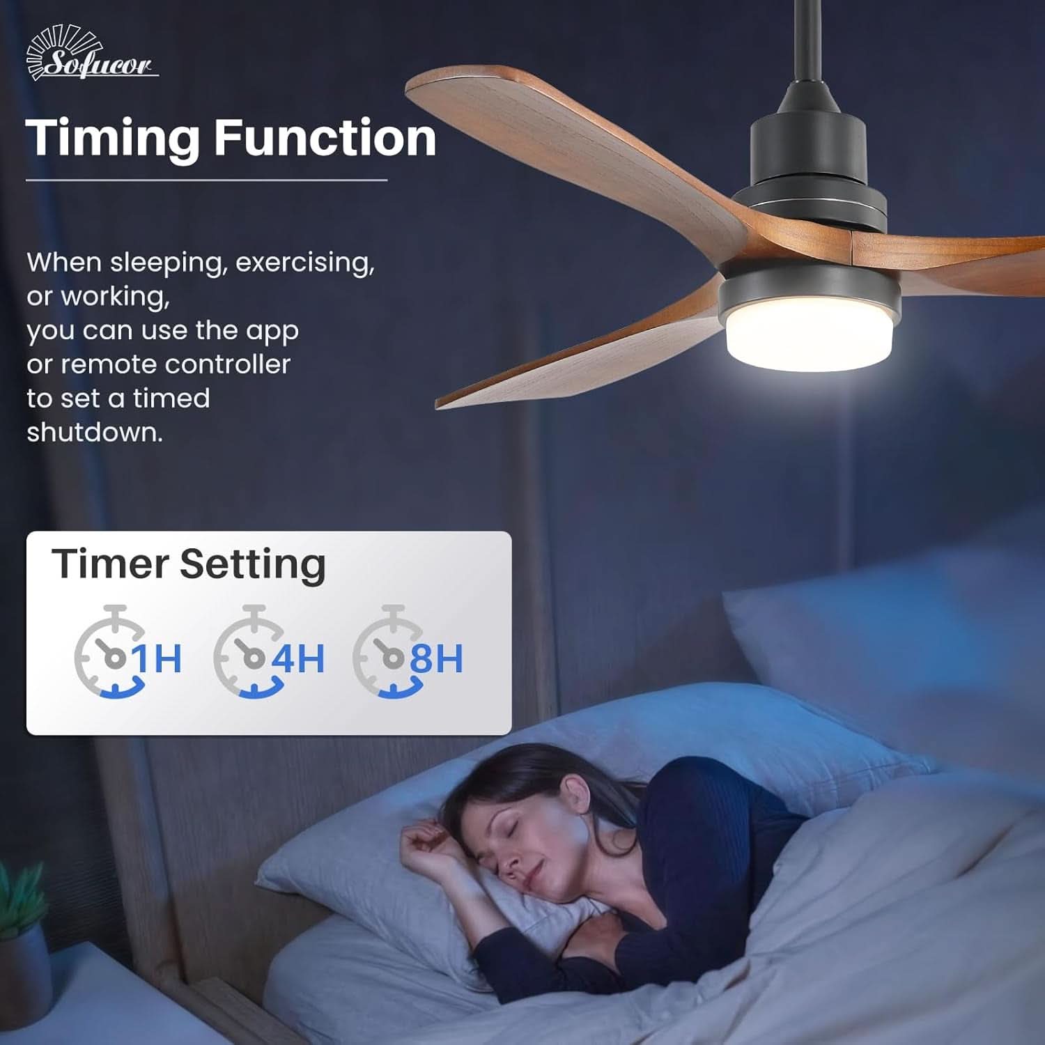 52 Inch Solid Wood Ceiling Fan With Remote Light DC Motor