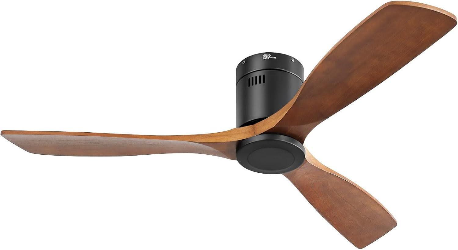 52 Inch Solid Wood Flush Mount Ceiling Fan With Remote
