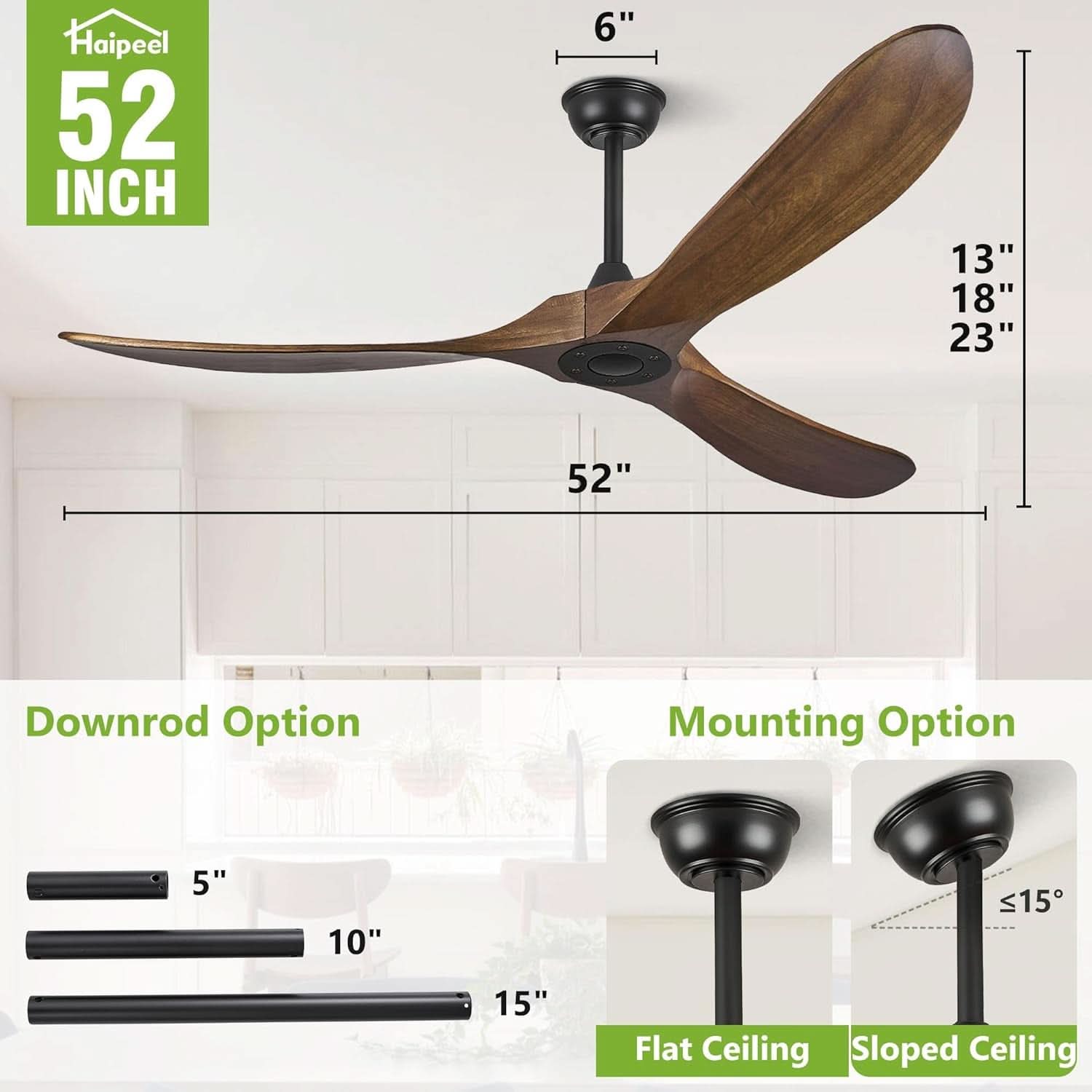 52 Inch Walnut Outdoor Ceiling Fan With Remote Control