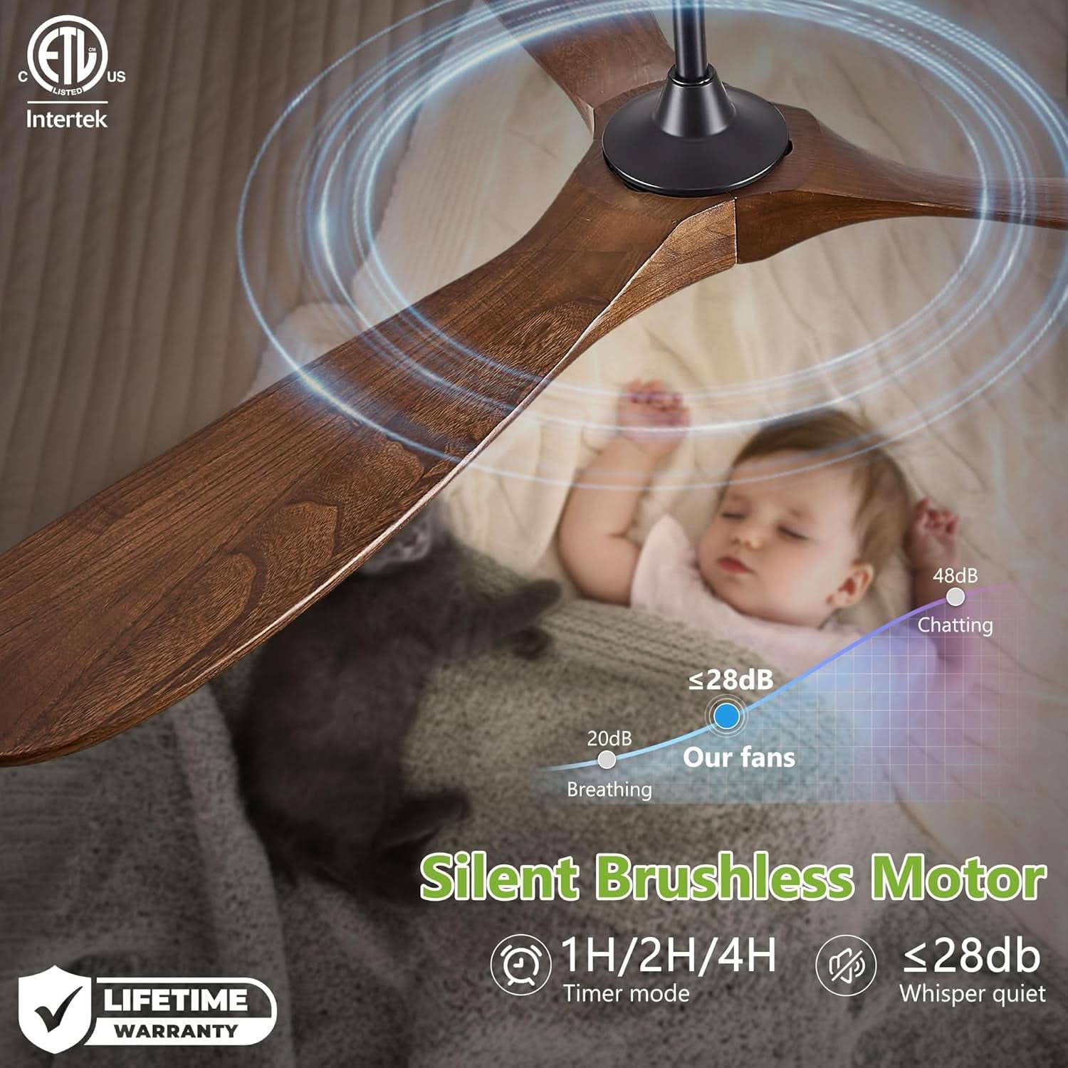 52 Inch Walnut Outdoor Ceiling Fan With Remote Control