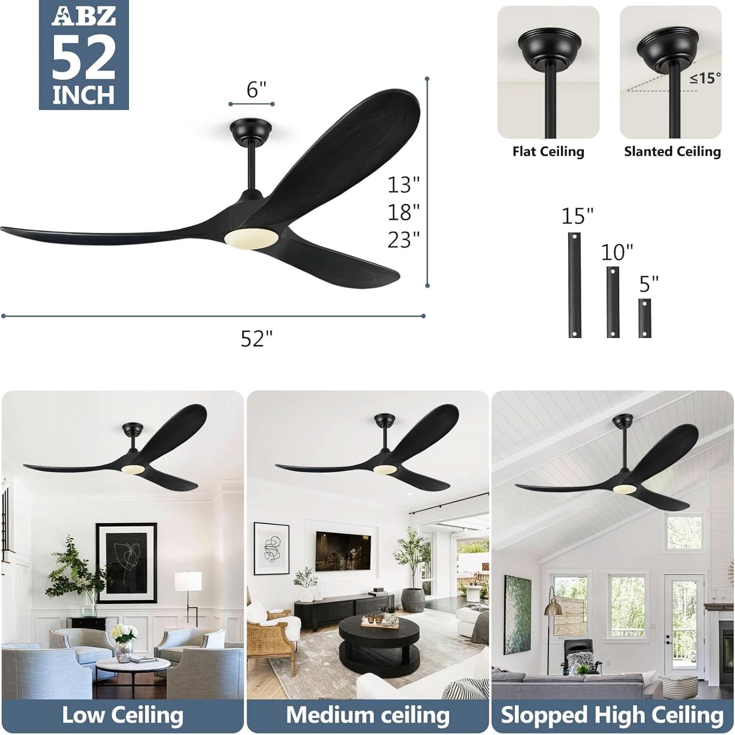 52 Inch Walnut Wood Ceiling Fan With Remote And LED Light