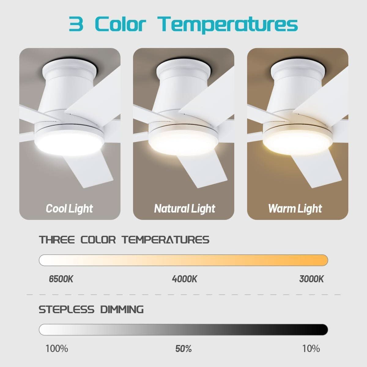 52 Inch White Ceiling Fan With Light Six Speed DC Motor