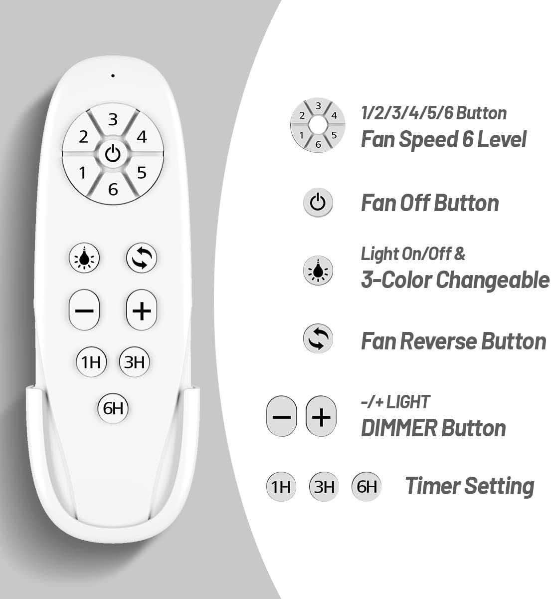 52 Inch White Ceiling Fan With Light Six Speed DC Motor