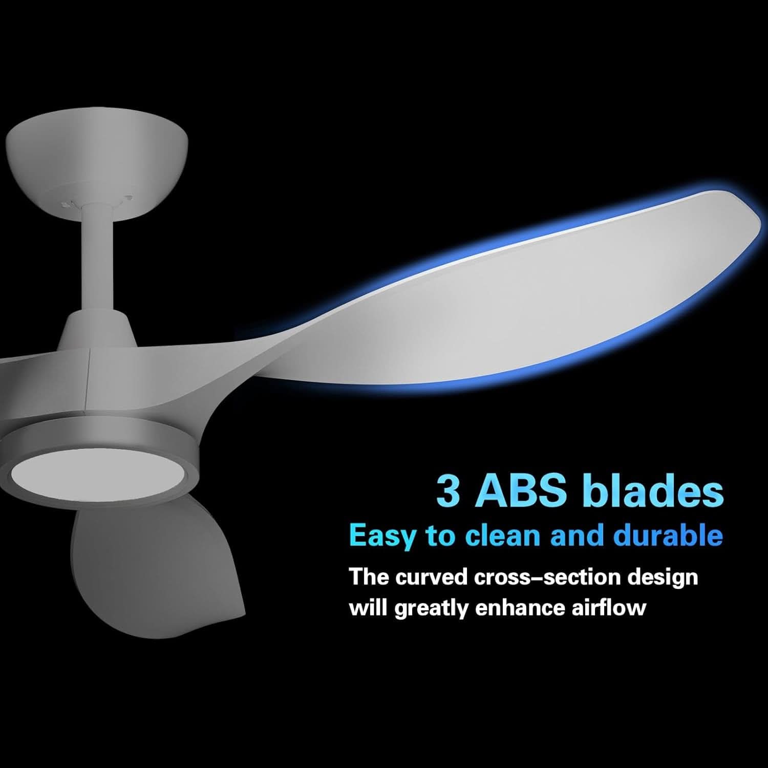 52 Inch White Energy Efficient Ceiling Fan With LED Light