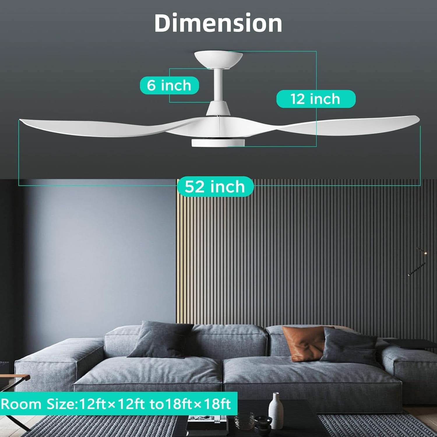 52 Inch White Energy Efficient Ceiling Fan With LED Light