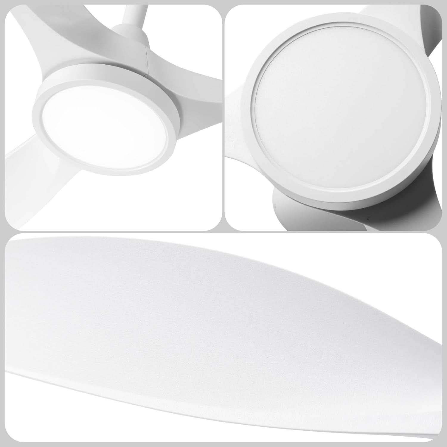 52 Inch White Energy Efficient Ceiling Fan With LED Light
