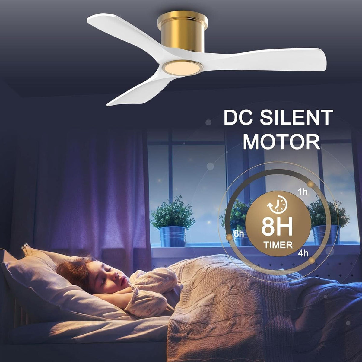 52-Inch White Gold Smart Ceiling Fan With Remote And LED