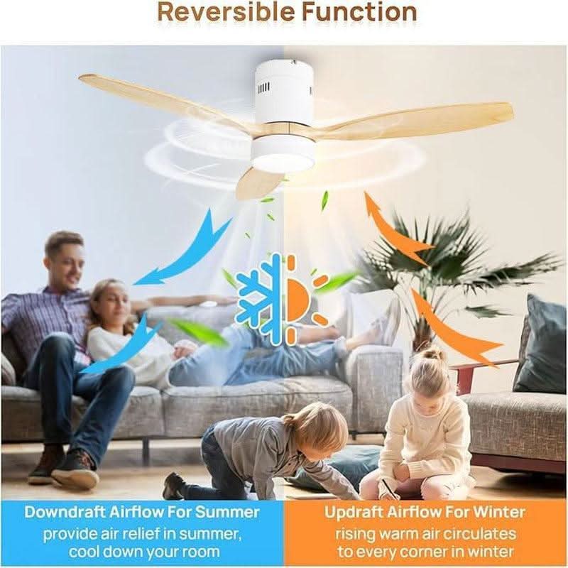 52 Inch White Wood Ceiling Fan With LED Light And Remote