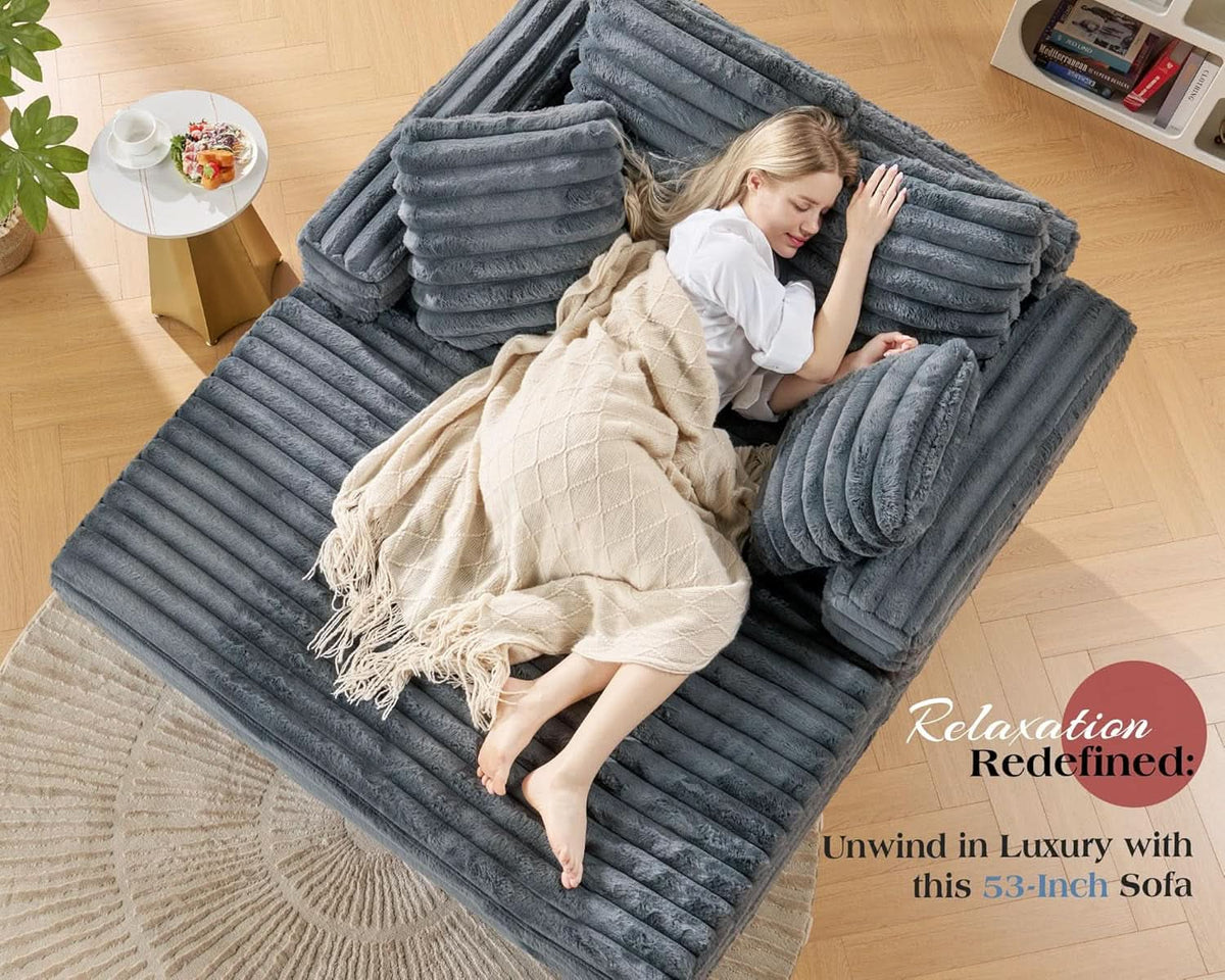 53 Inch Chaise Lounge Grey Sleeper Chair For Living Room