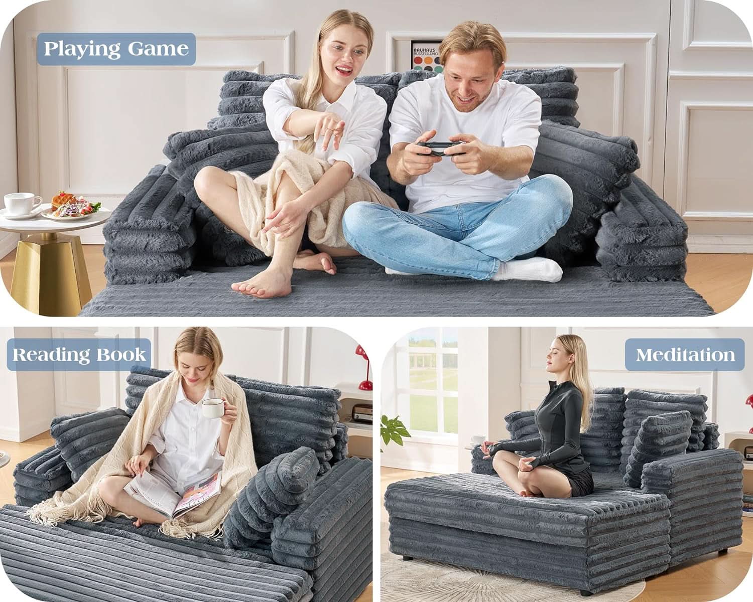 53 Inch Chaise Lounge Grey Sleeper Chair For Living Room