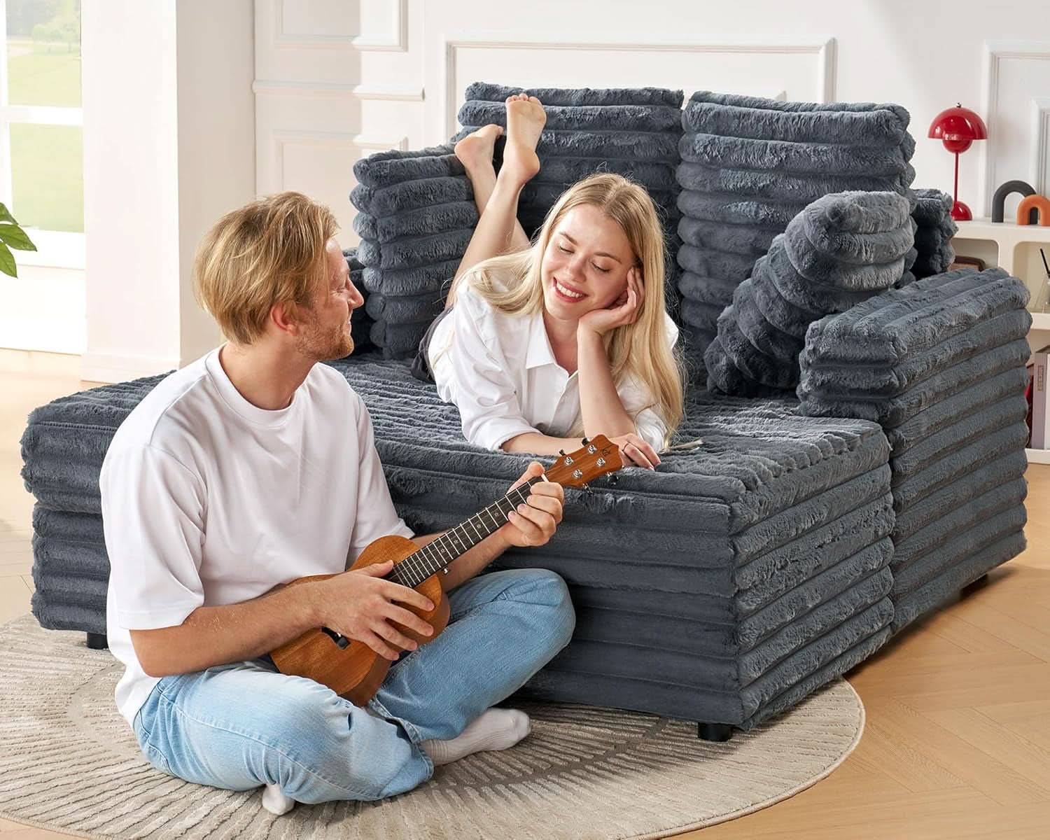 53 Inch Chaise Lounge Grey Sleeper Chair For Living Room