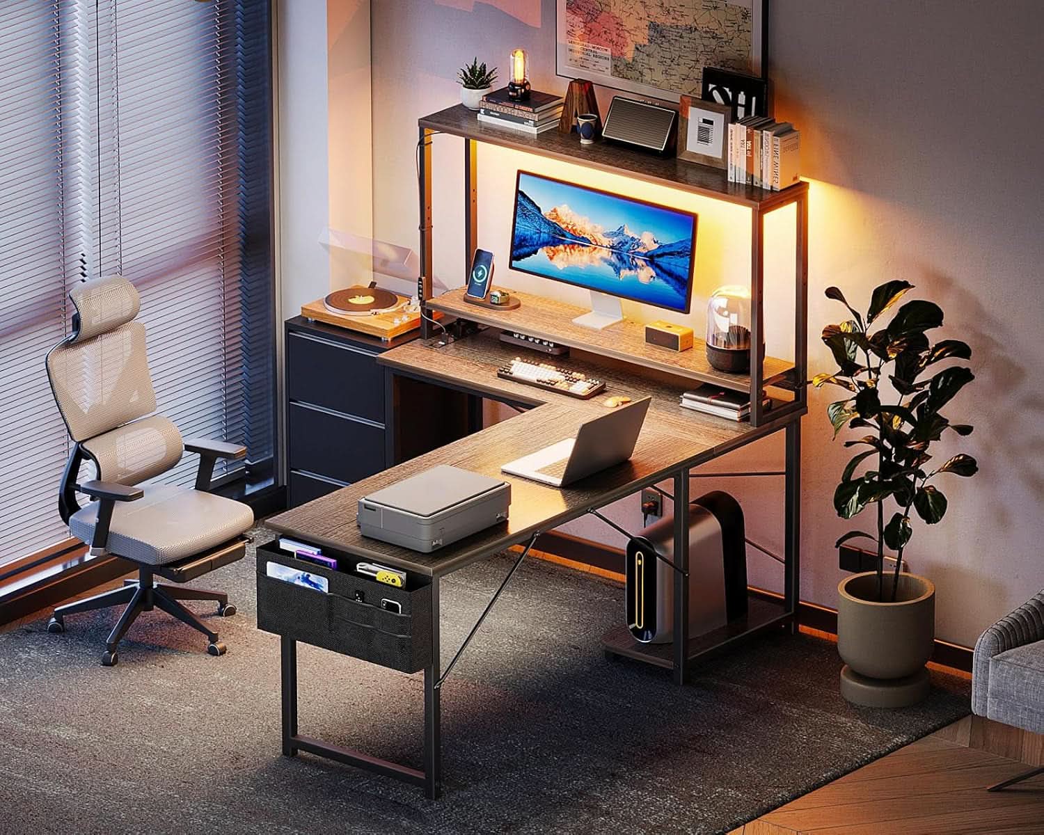 53 Inch L Shaped Gaming Desk Grey Oak Home Office Workspace
