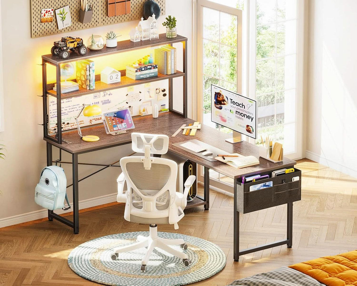 53 Inch L Shaped Gaming Desk Grey Oak Home Office Workspace