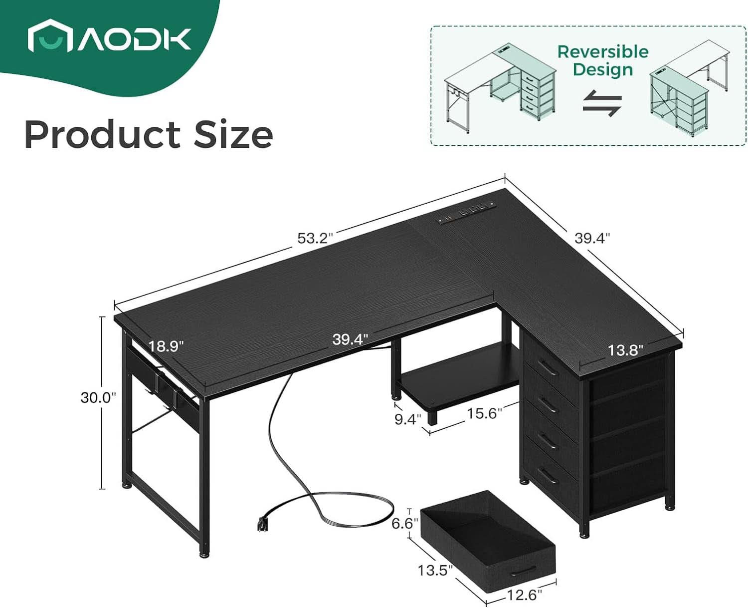 53 Inch L Shaped Gaming Desk With USB Ports For Home Office