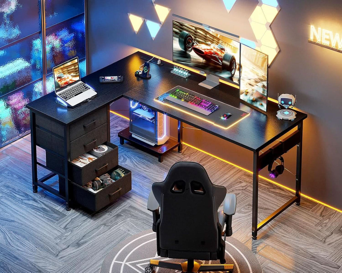 53 Inch L Shaped Gaming Desk With USB Ports For Home Office