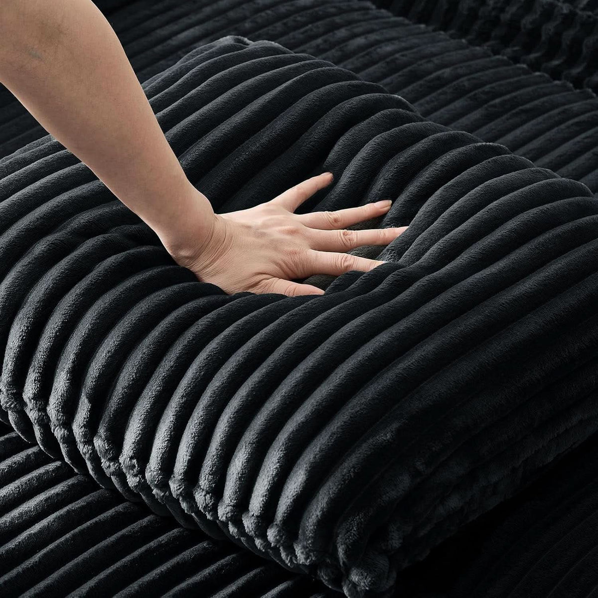 53 Inches Black Corduroy Fabric Sleeper Sofa USBPort