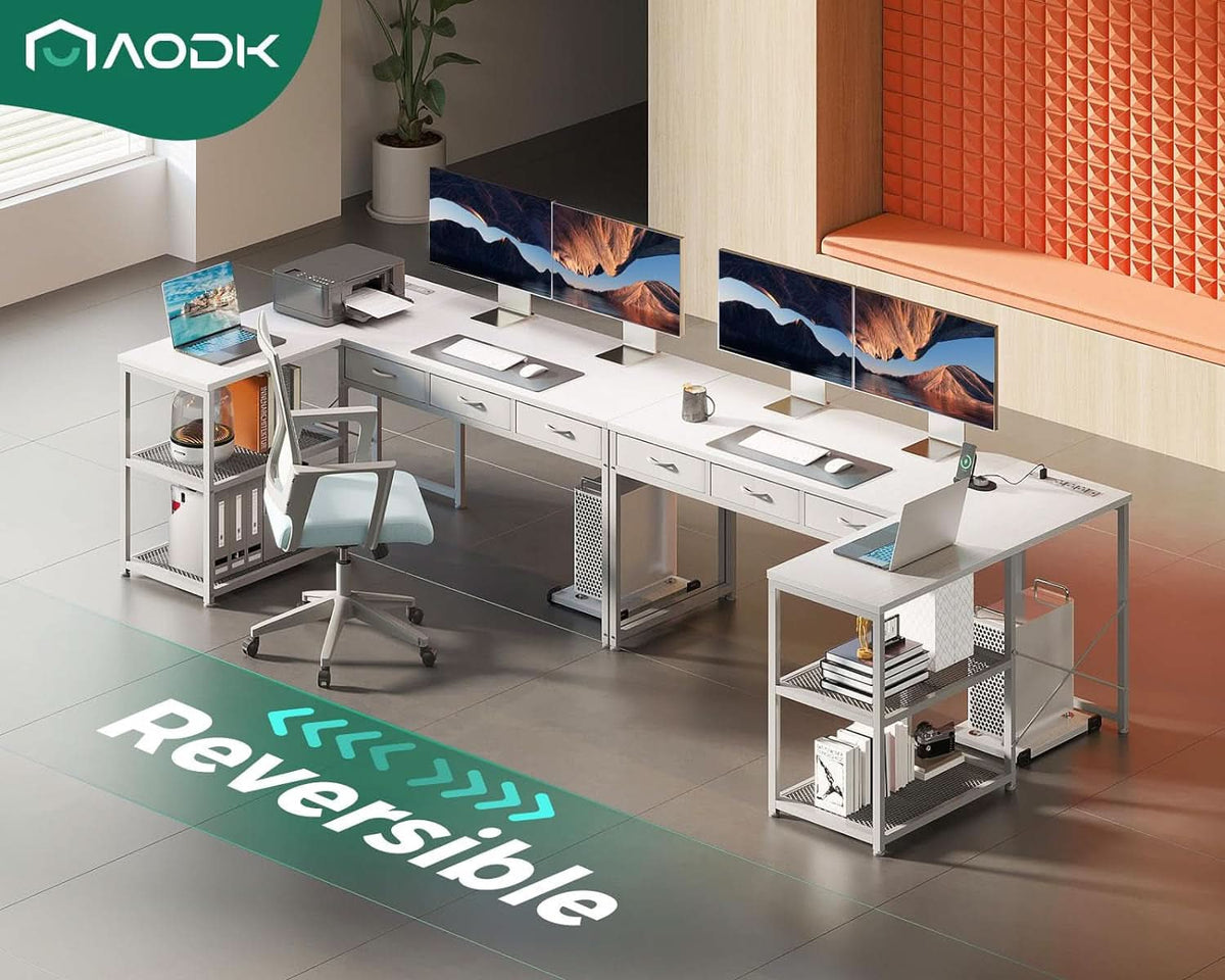53In LShaped Computer Desk With Power Outlets Home Office