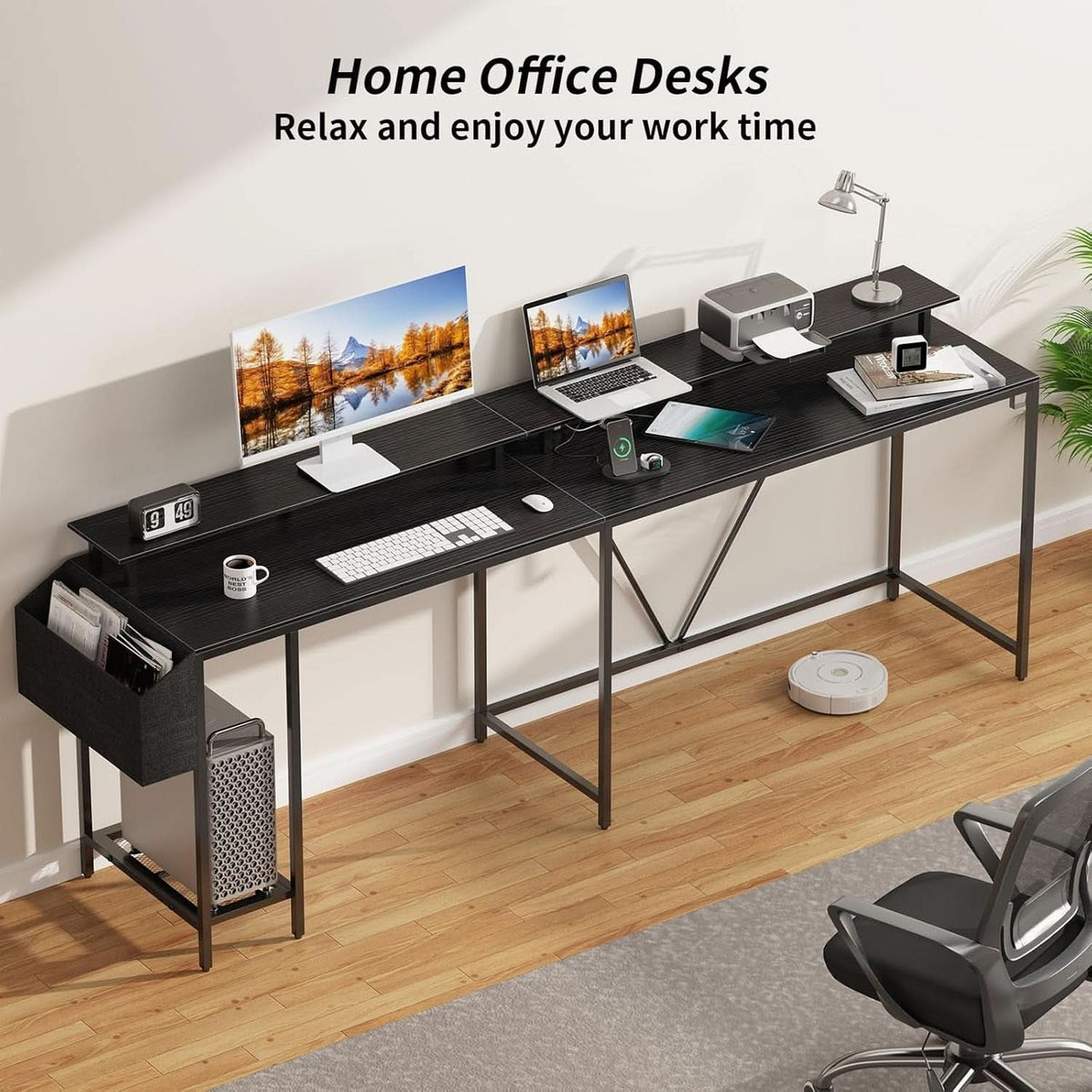 53Inch L Shaped Desk With LED Lights For Home Office