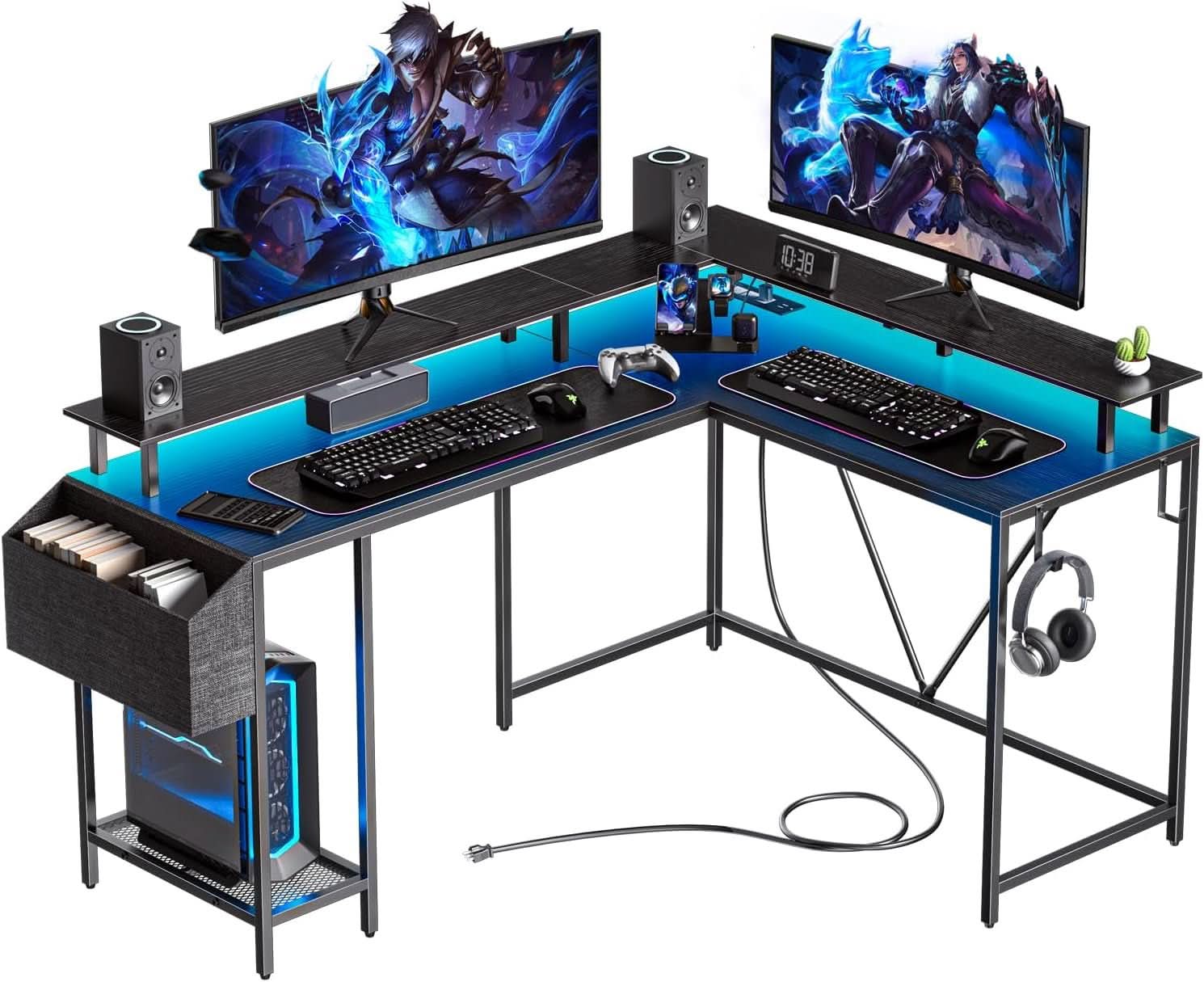 53Inch L Shaped Desk With LED Lights For Home Office