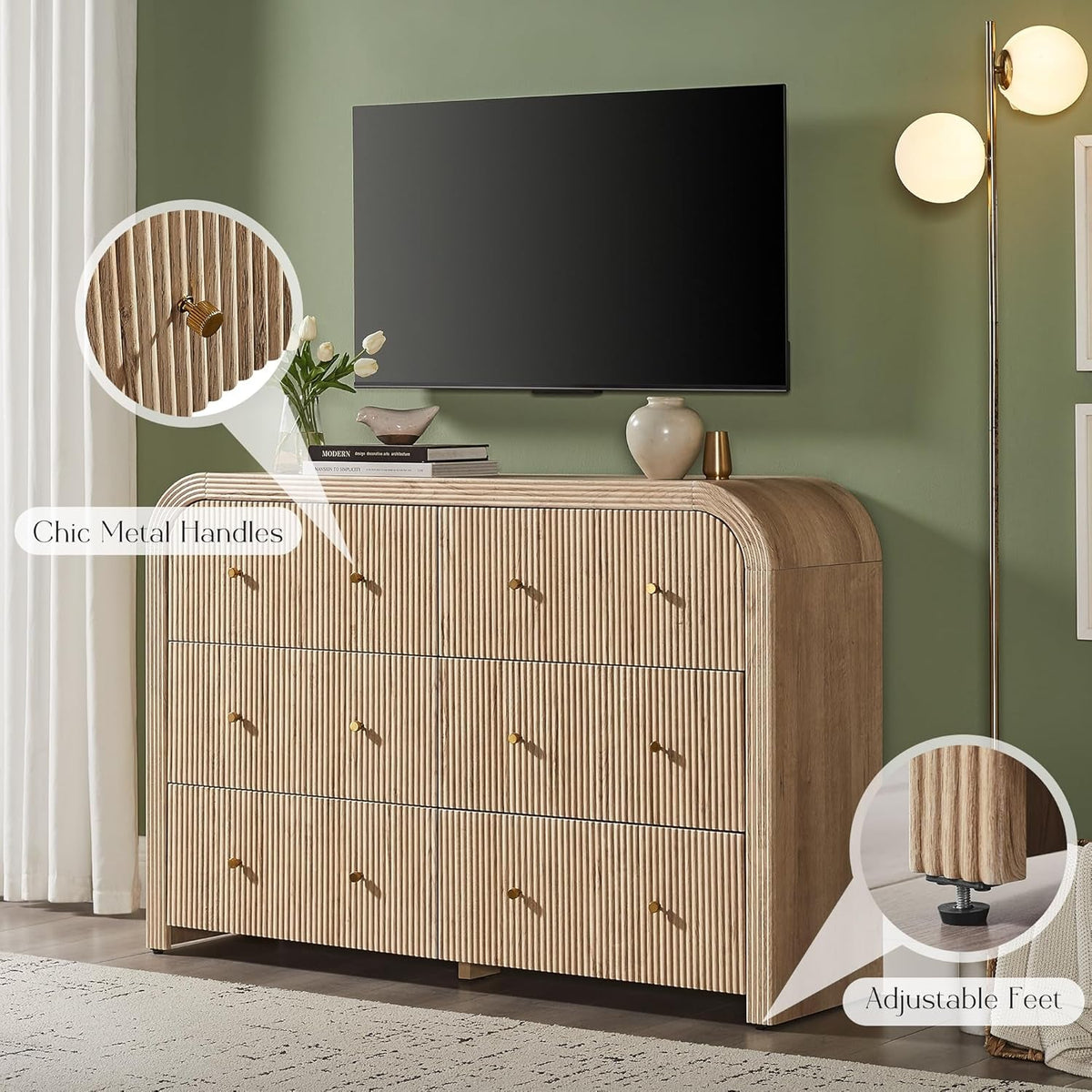 54 Inch Dresser With Six Drawers For Bedroom Organization