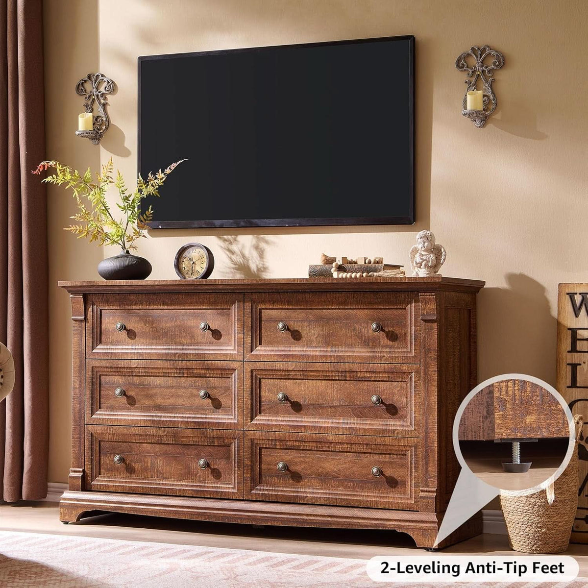 54 Inch Farmhouse Six Drawer Reclaimed Barnwood Dresser