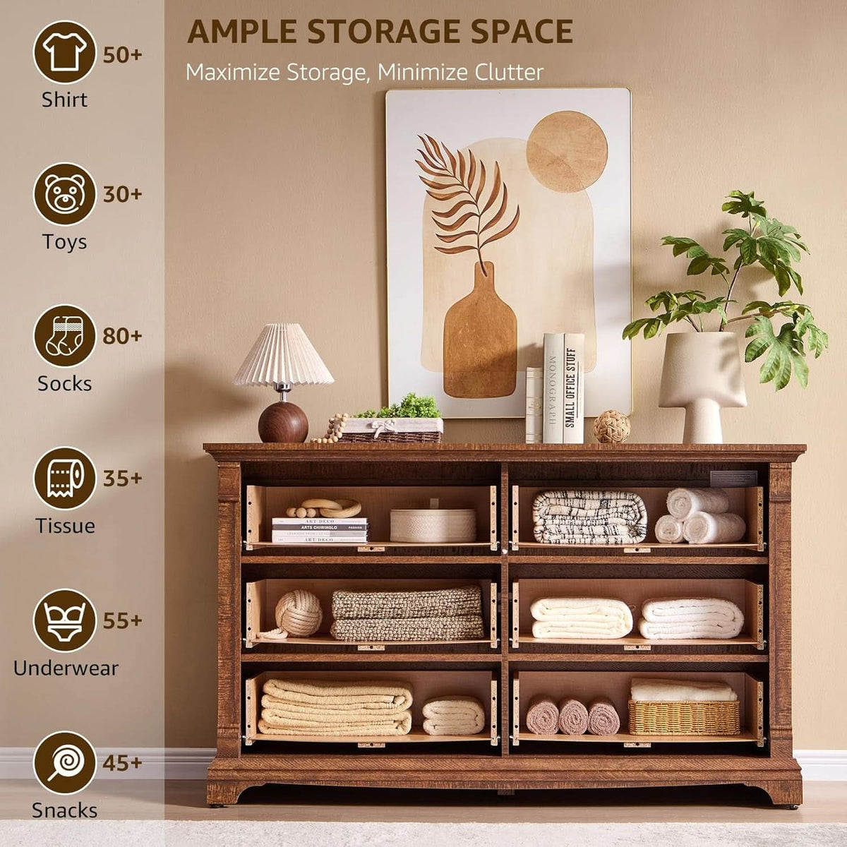 54 Inch Farmhouse Six Drawer Reclaimed Barnwood Dresser