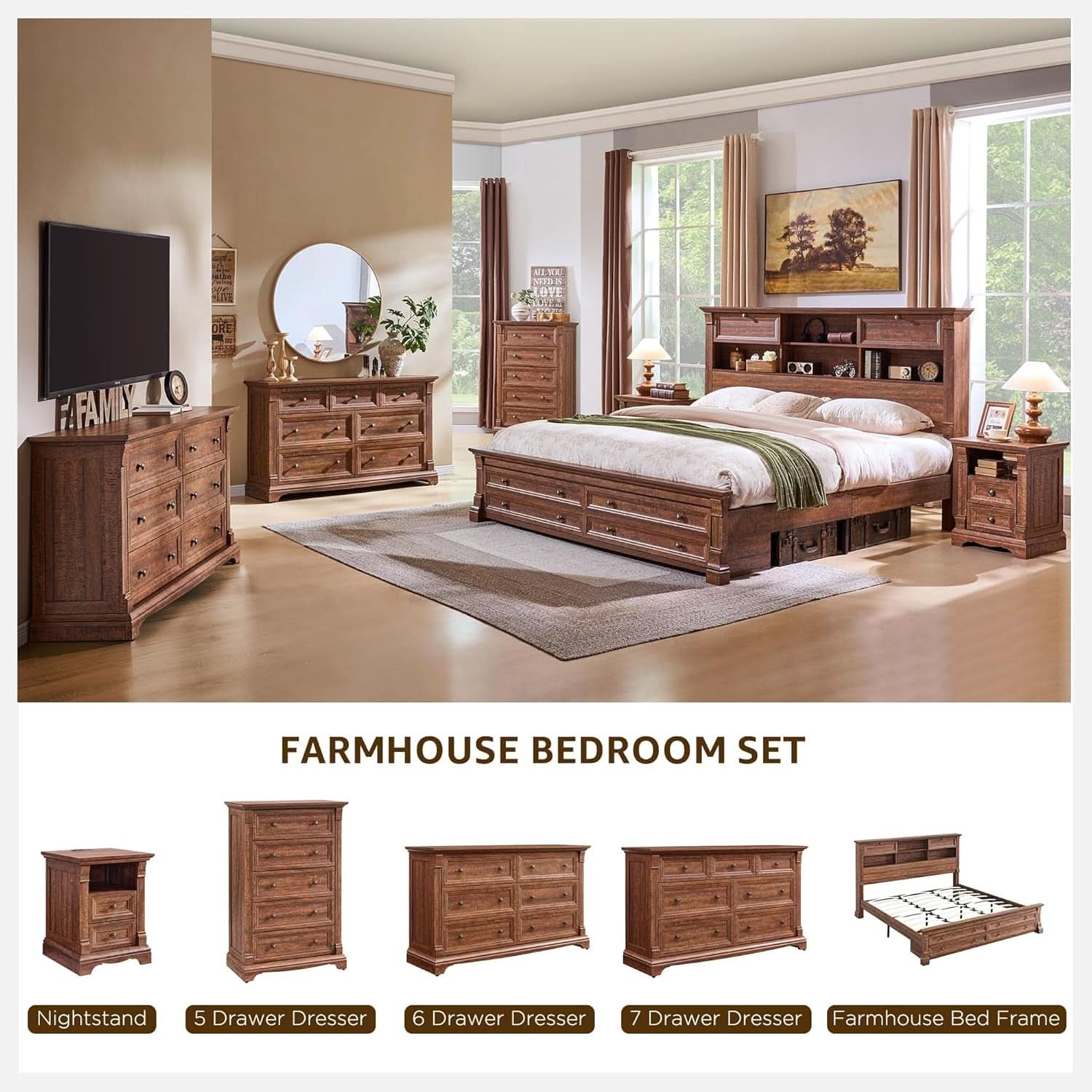 54 Inch Farmhouse Six Drawer Reclaimed Barnwood Dresser