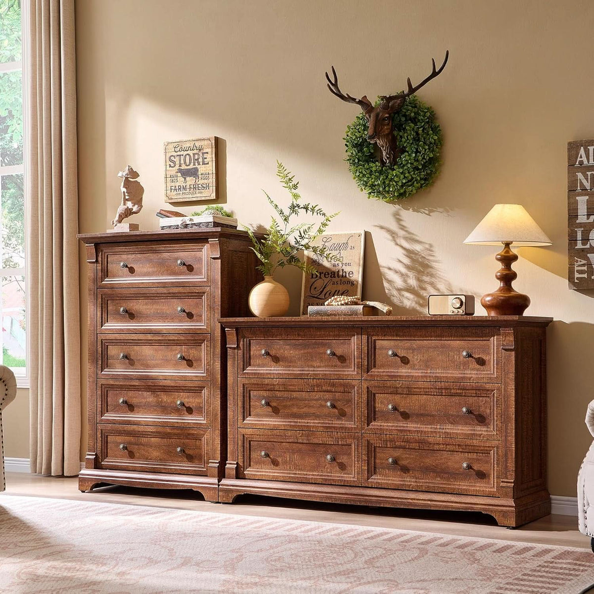 54 Inch Farmhouse Six Drawer Reclaimed Barnwood Dresser
