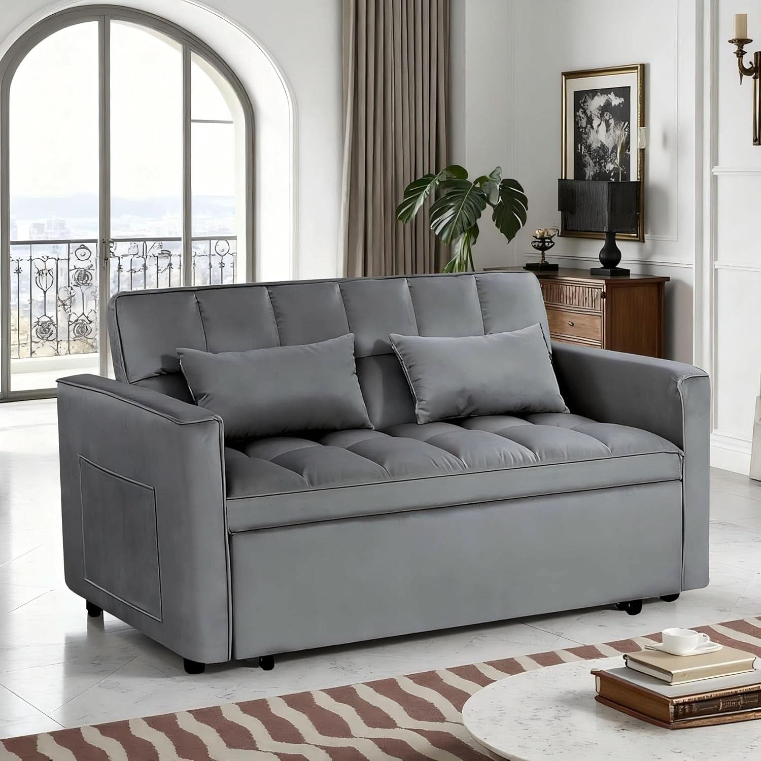 54 Inches Convertible Sofa Bed With Adjustable Backrest