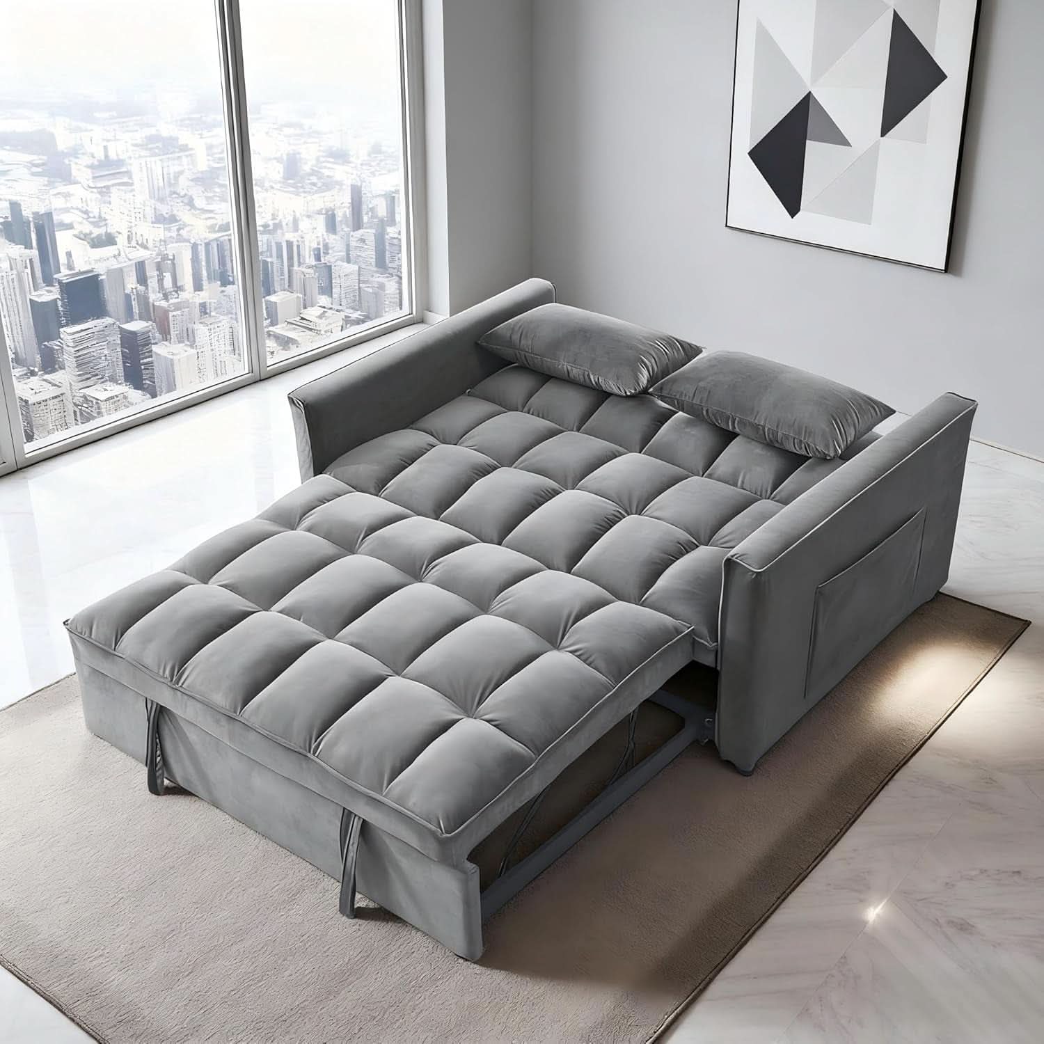 54 Inches Convertible Sofa Bed With Adjustable Backrest