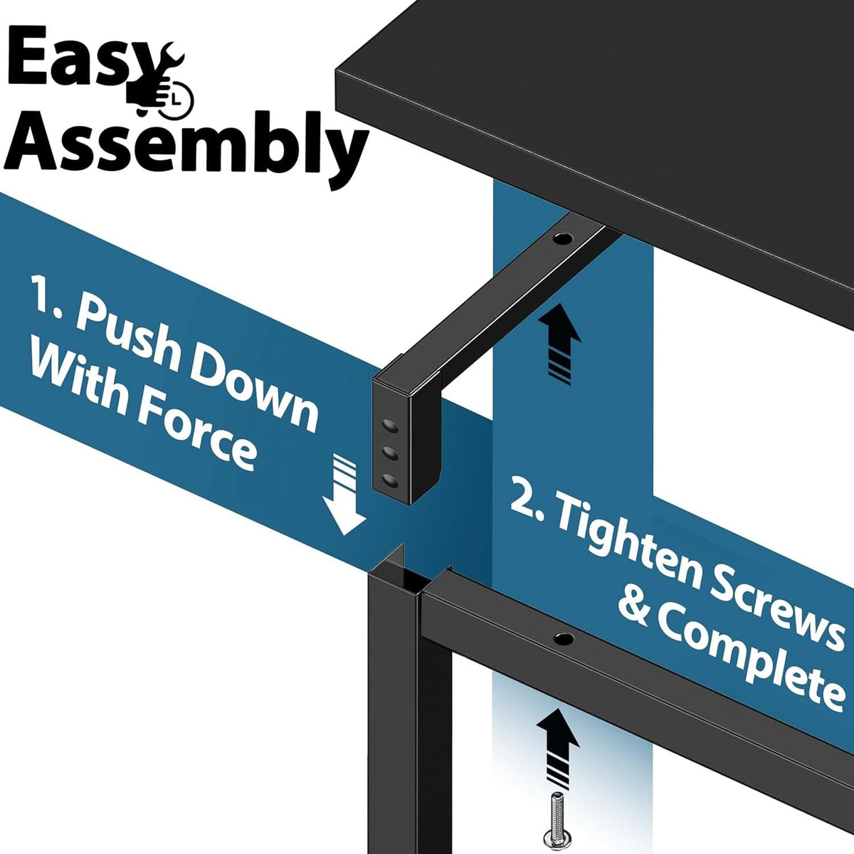 55 Inch Black Computer Desk Powder Coated Steel Frame