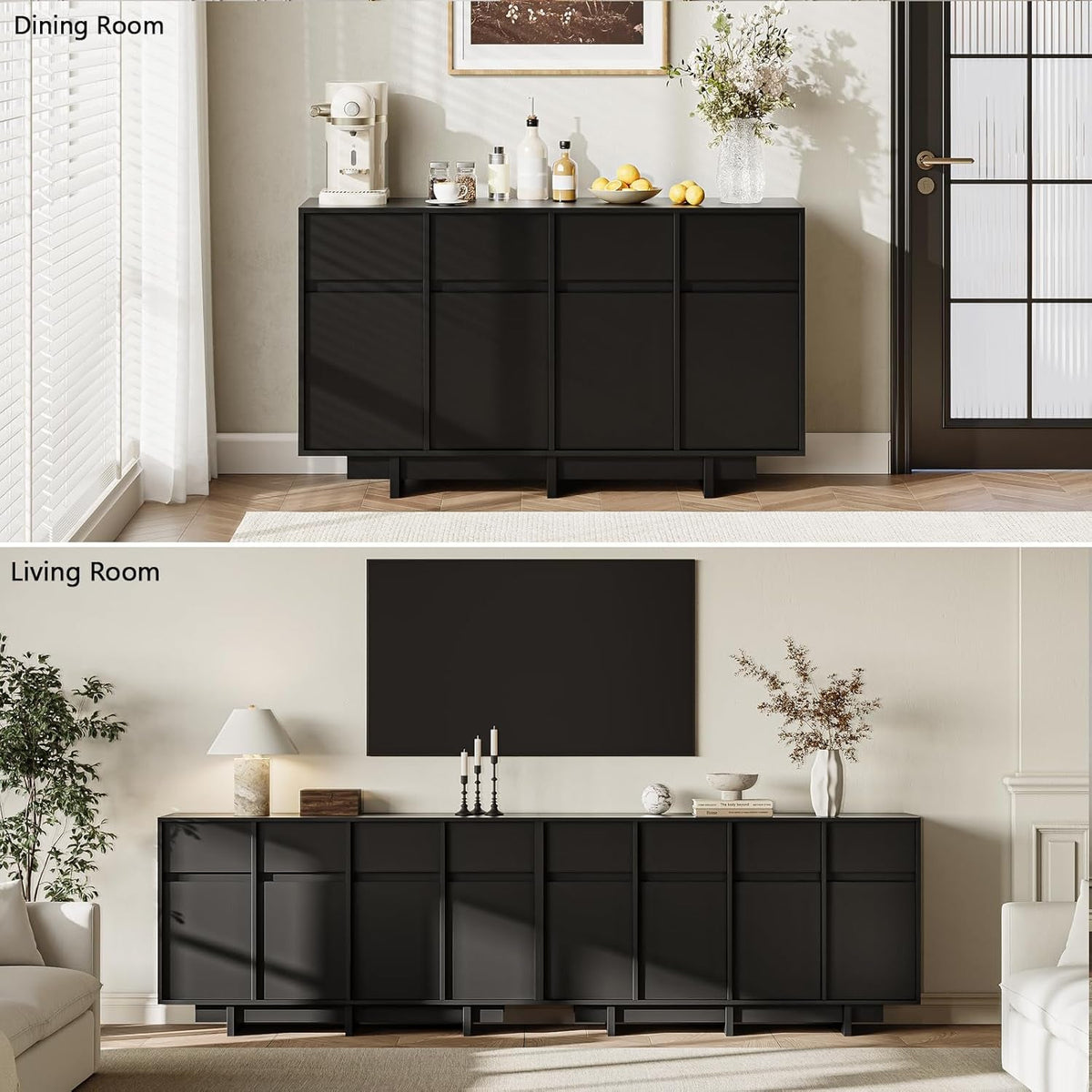 55 Inch Black Sideboard Buffet Cabinet With Drawers