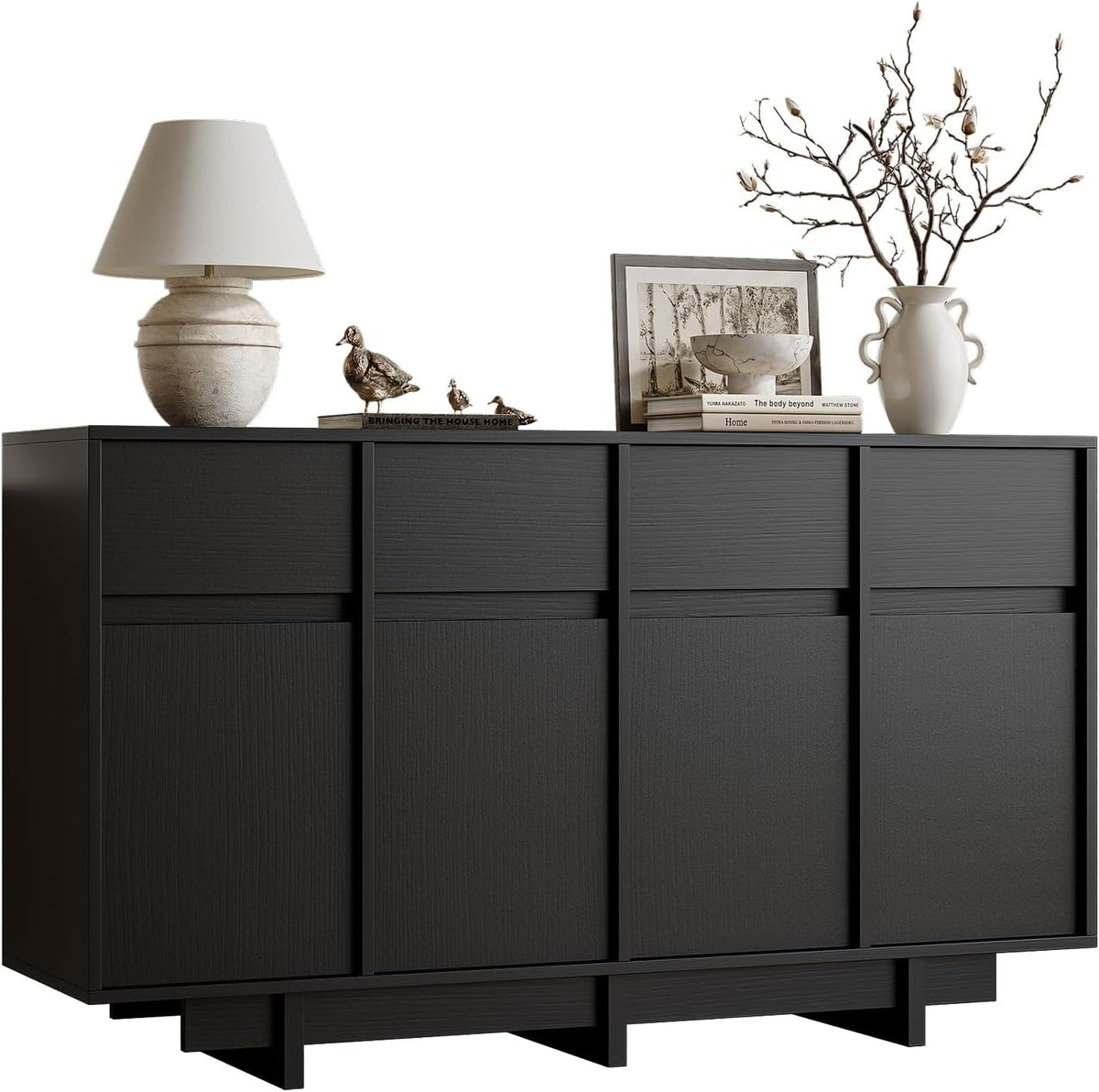 55 Inch Black Sideboard Buffet Cabinet With Drawers