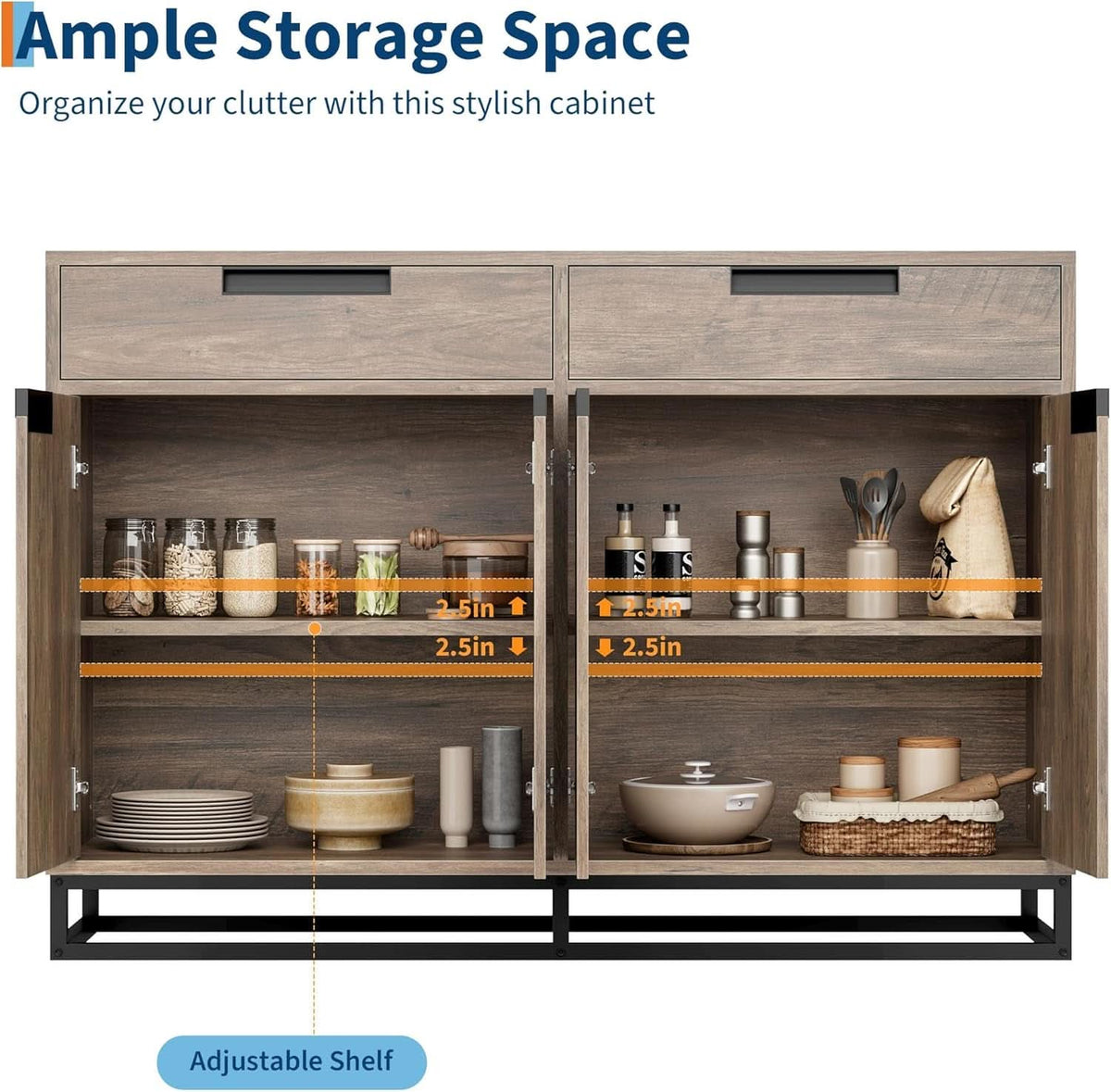55 Inch Buffet Cabinet With 2 Drawers Modern Farmhouse