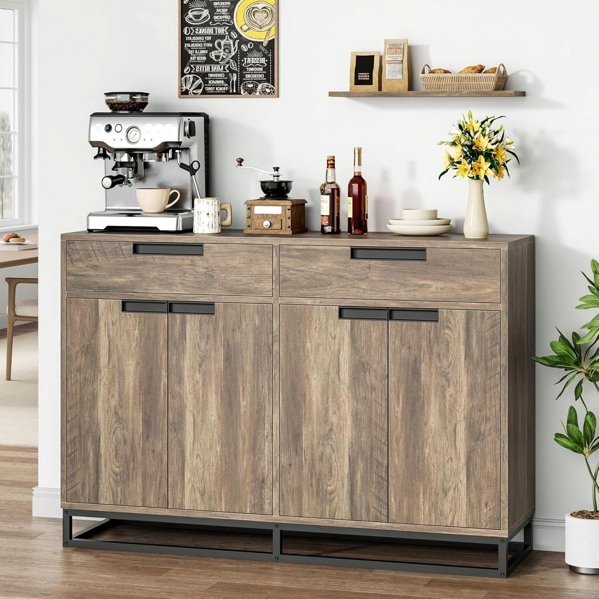 55 Inch Buffet Cabinet With 2 Drawers Modern Farmhouse