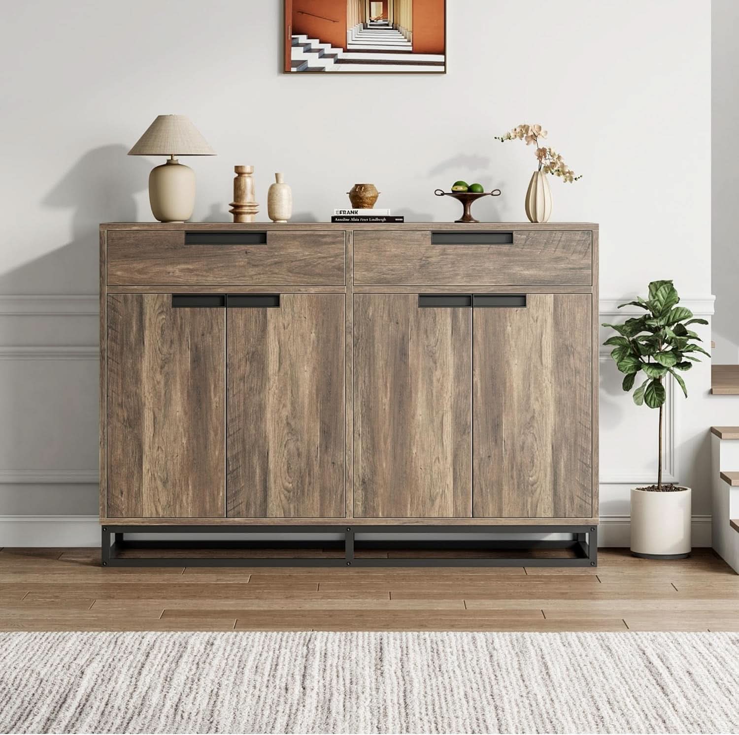 55 Inch Buffet Cabinet With 2 Drawers Modern Farmhouse