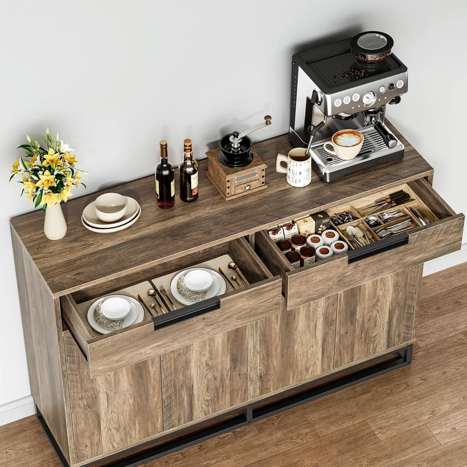 55 Inch Buffet Cabinet With 2 Drawers Modern Farmhouse