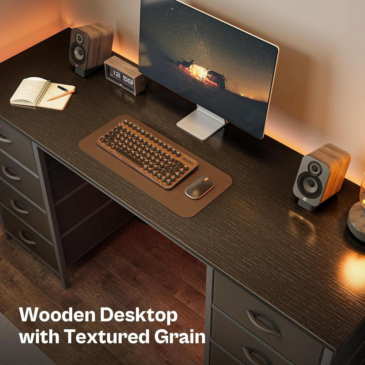 55 Inch Computer Desk With 8 Fabric Drawers For Home Office