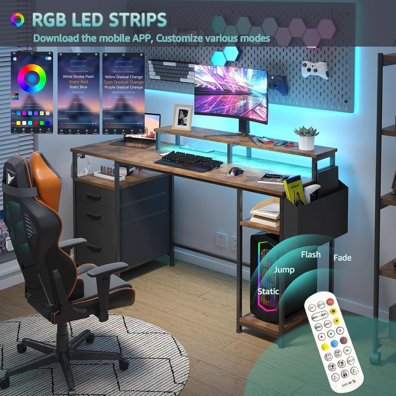 55 Inch Computer Desk With Power Outlets For Home Office
