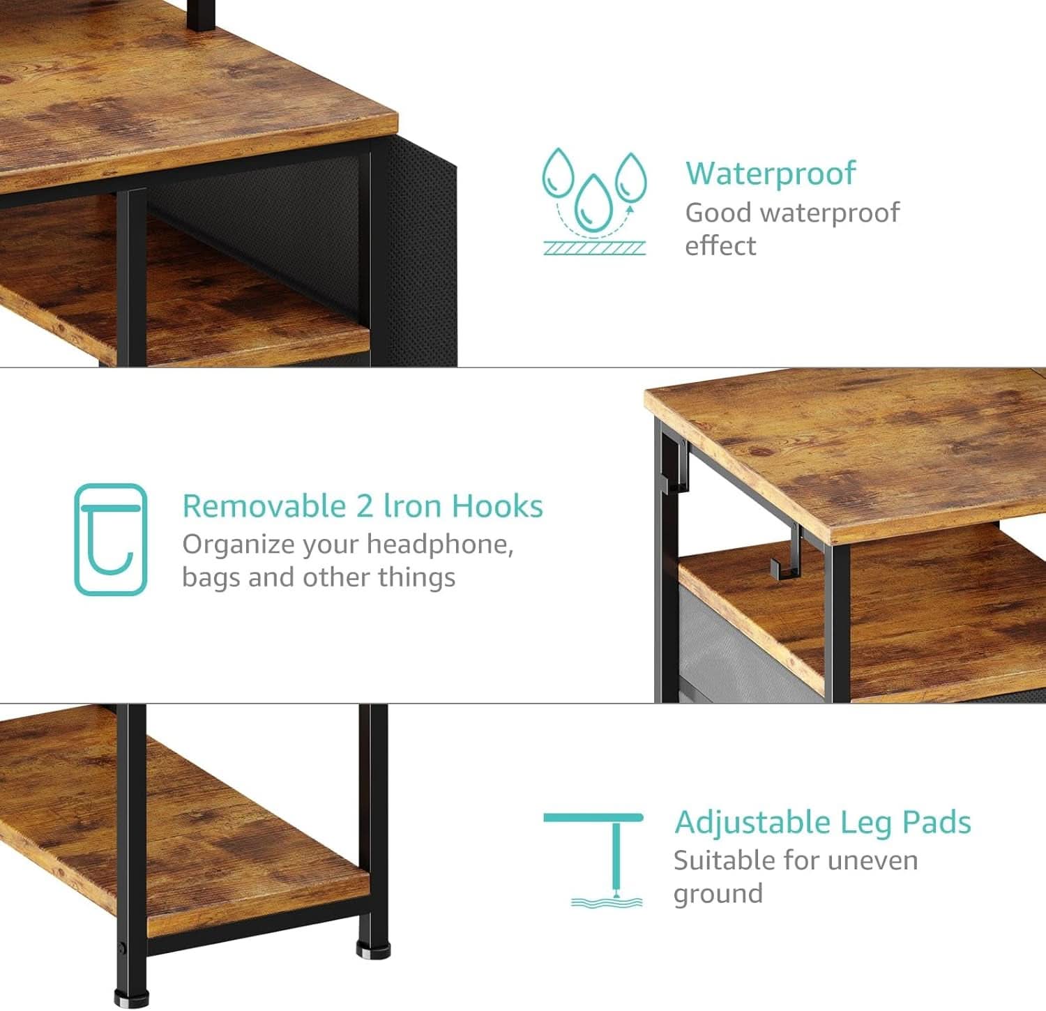 55 Inch Computer Desk With Power Outlets For Home Office