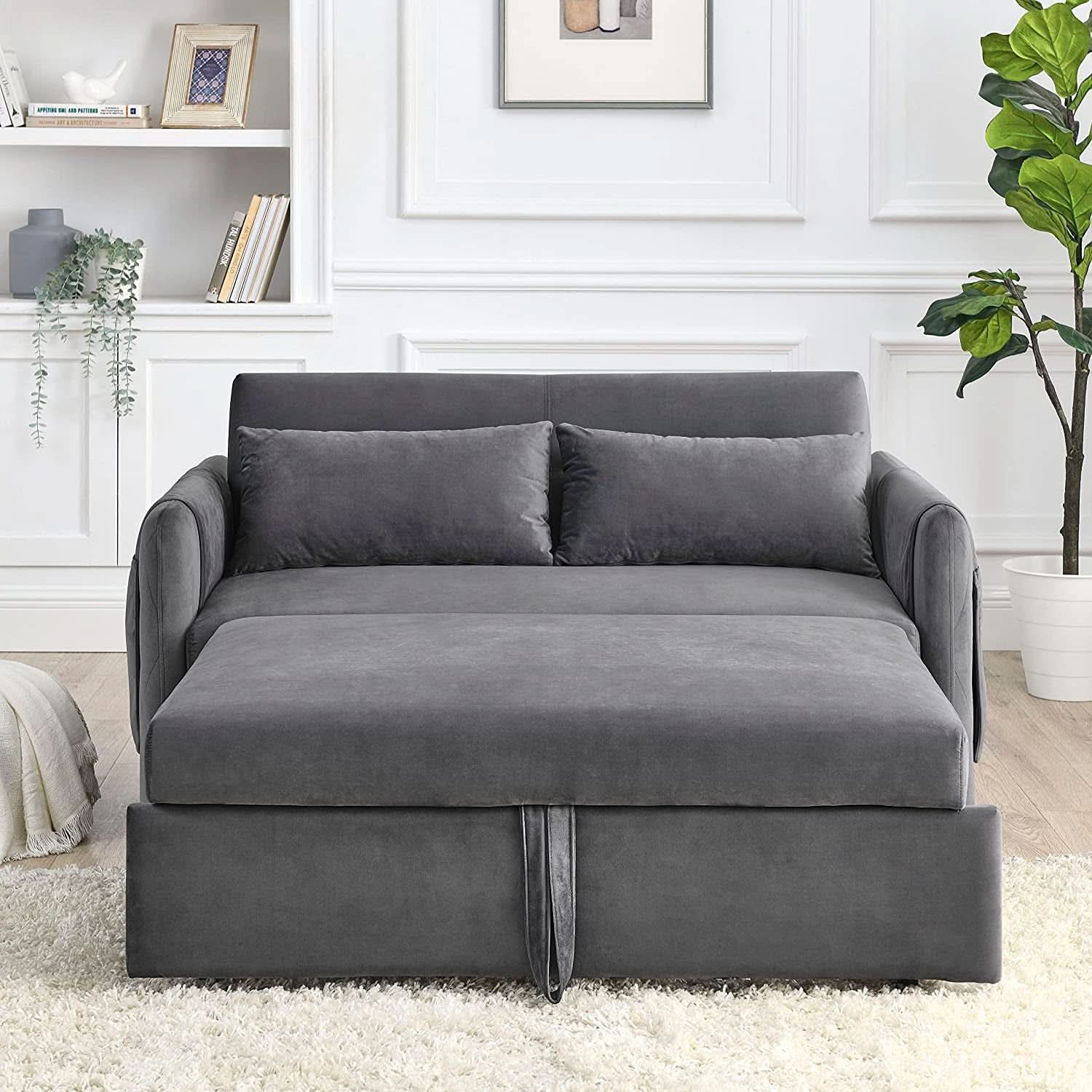 55 Inch Convertible Sofa Bed With Adjustable Backrest