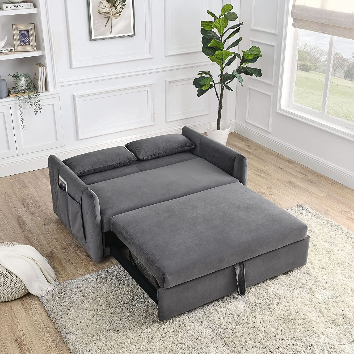 55 Inch Convertible Sofa Bed With Adjustable Backrest