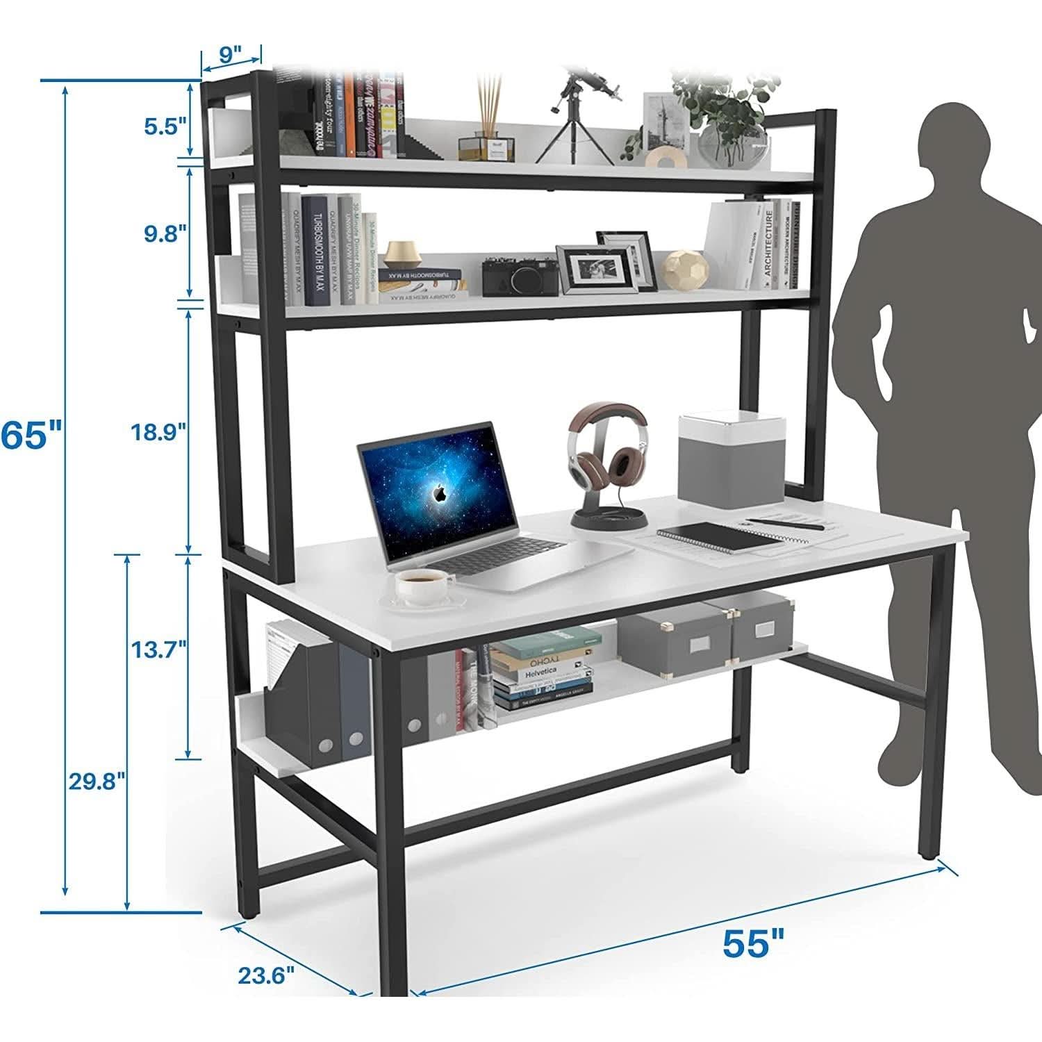 55 Inch Desk With Hutch And Bookshelf Open Shelves