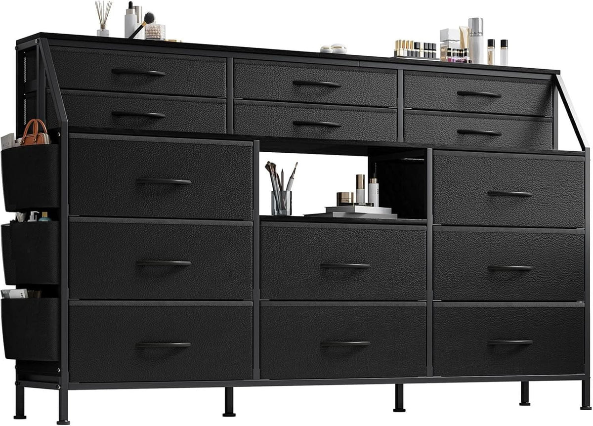 55 Inch Dresser With Fourteen Drawers Shelves Steel Frame