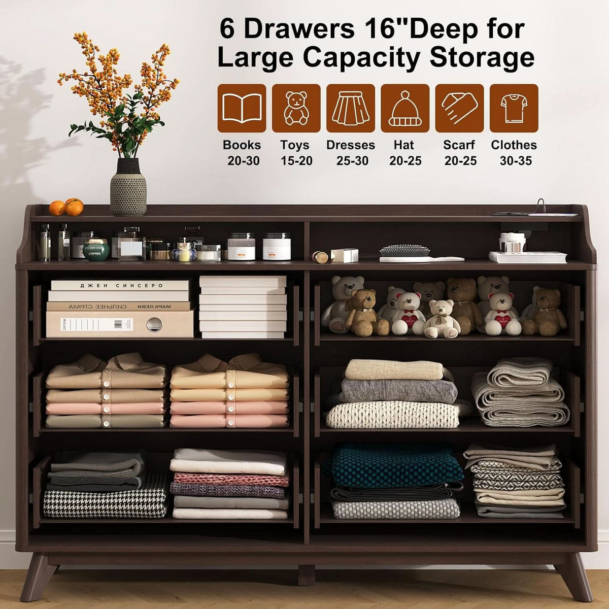 55-Inch Dresser With Integrated Charging Station USB