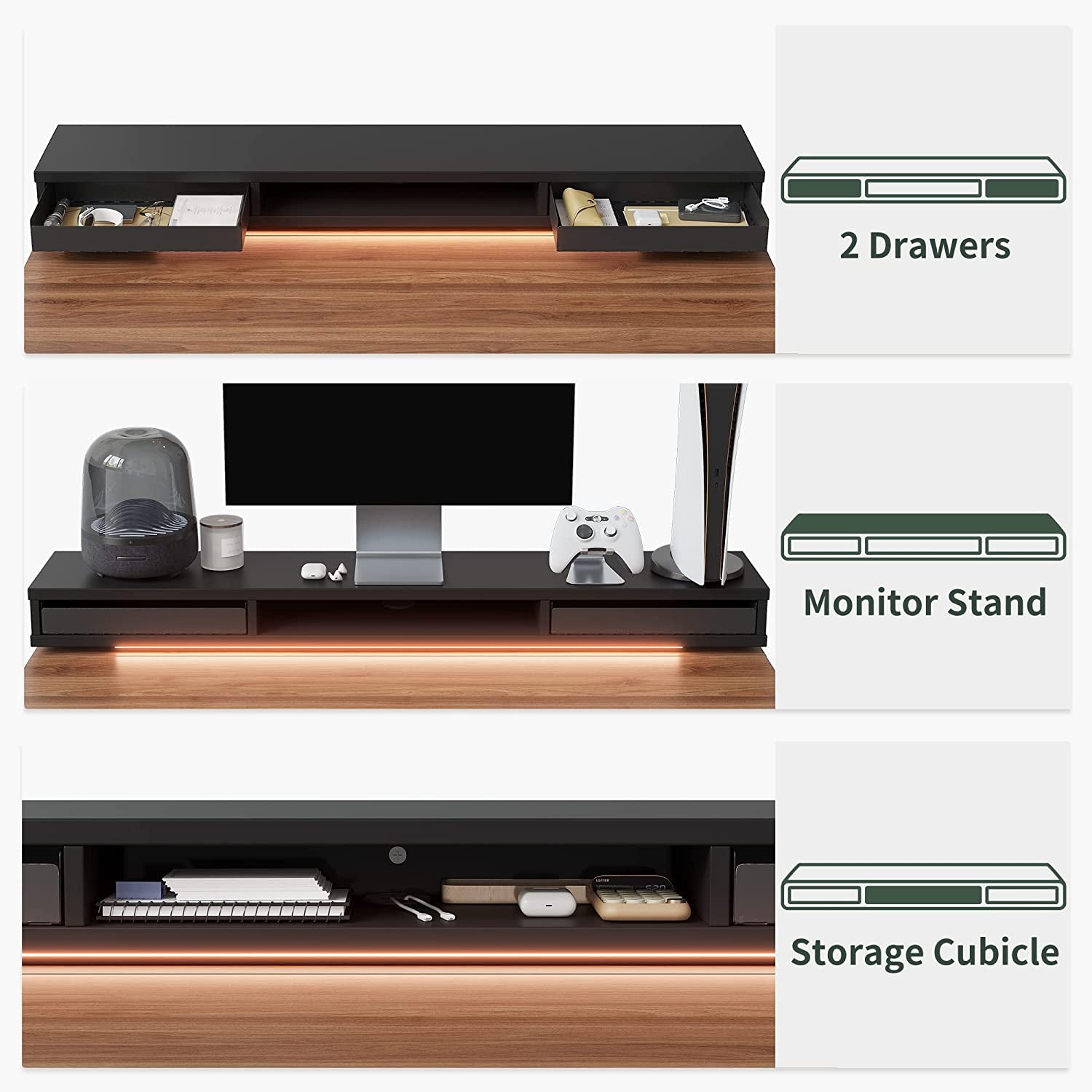 55 Inch Electric Standing Desk With Double Drawers Black Walnut