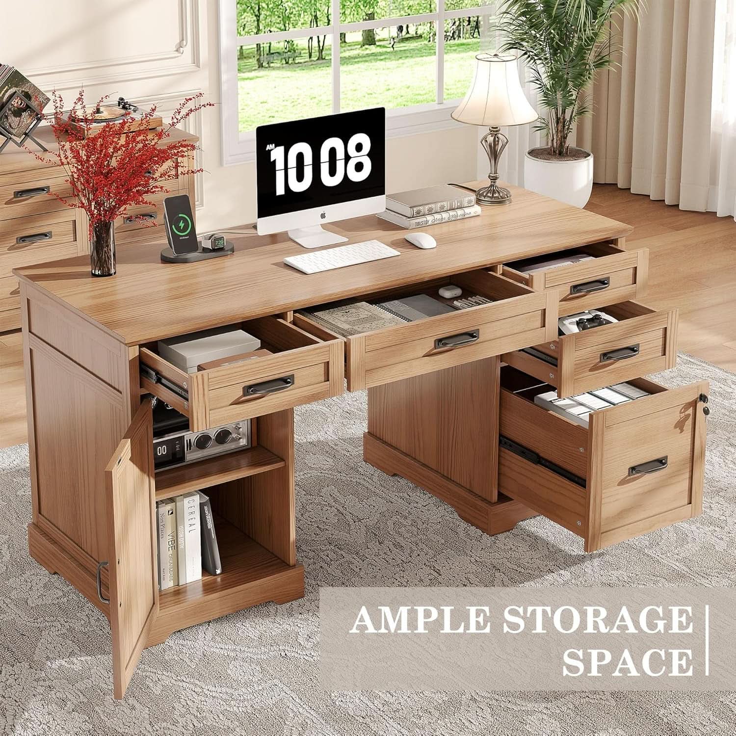 55 Inch Farmhouse Executive Desk Walnut Premium Quality