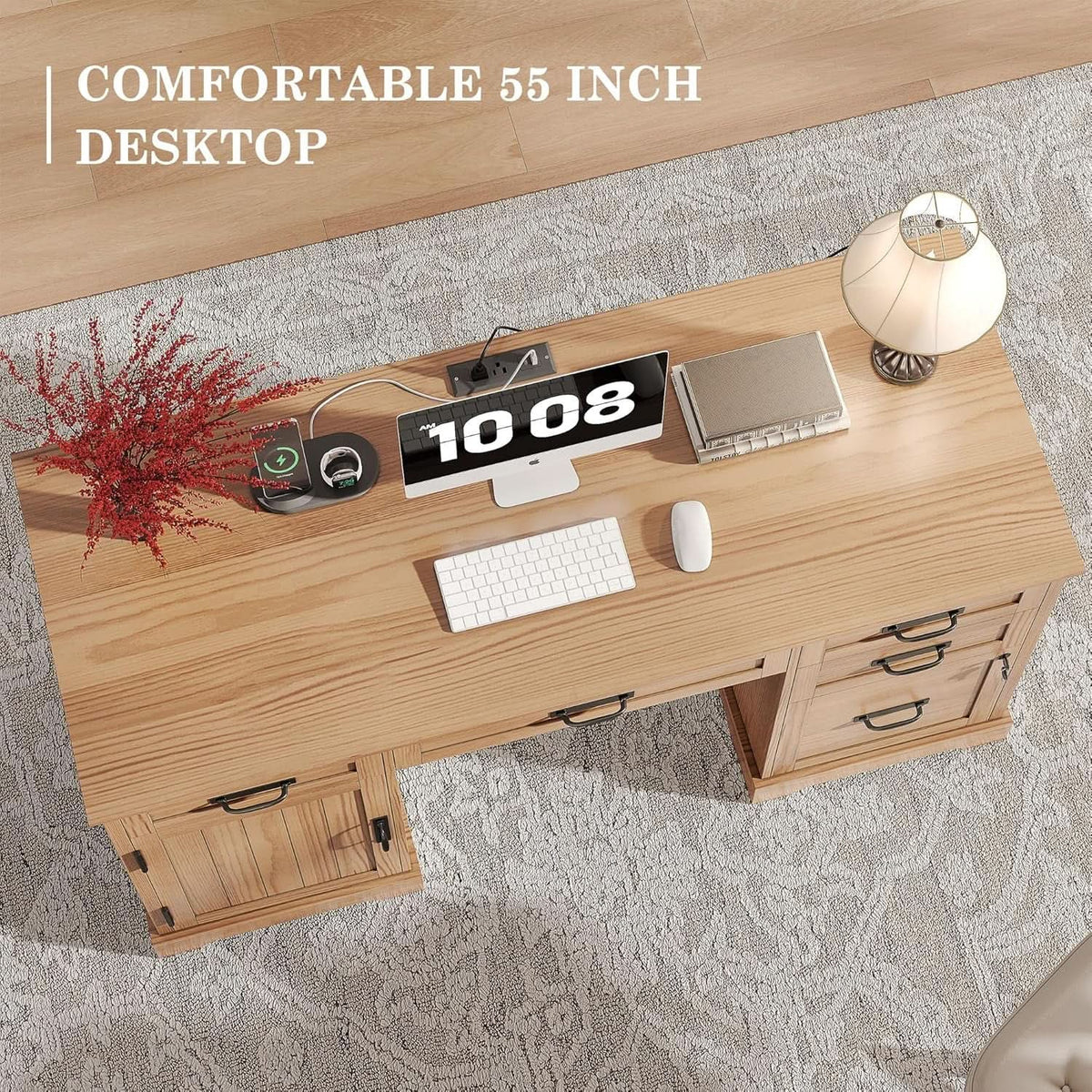 55 Inch Farmhouse Executive Desk Walnut Premium Quality